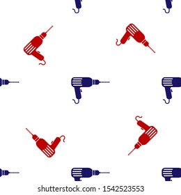 Blue and red Drill machine icon isolated seamless pattern on white background.  Vector Illustration