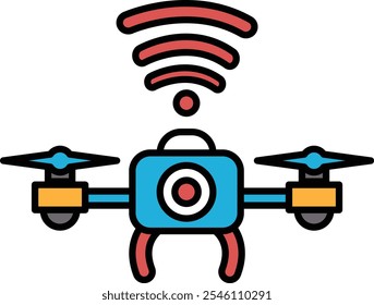 A blue and red drone with a camera on top. The drone is connected to a Wi-Fi network