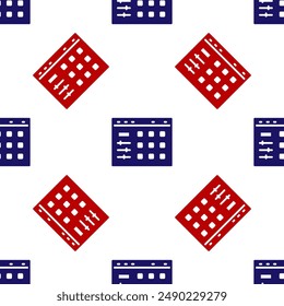 Blue and red Drum machine icon isolated seamless pattern on white background. Musical equipment.  Vector