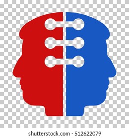 Blue And Red Dual Head Interface toolbar icon. Vector pictogram style is a flat bicolor symbol on chess transparent background.