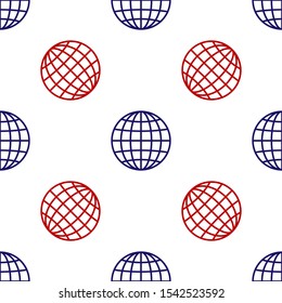 Blue and red Earth globe icon isolated seamless pattern on white background.  Vector Illustration