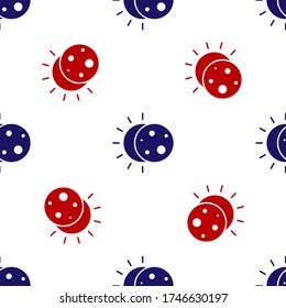 Blue and red Eclipse of the sun icon isolated seamless pattern on white background. Total sonar eclipse. Vector Illustration