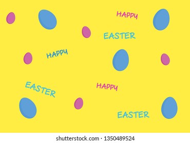 blue and red eggs on yellow background Easter