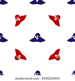 Blue and red Elegant women hat icon isolated seamless pattern on white background.  Vector