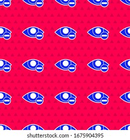 Icono de efecto Ojo azul aislado sin fisuras en fondo rojo. Signo de enrojecimiento ocular. Enfermedad inflamatoria de los ojos.  Ilustración vectorial