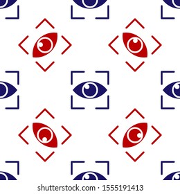 Blue and red Eye scan icon isolated seamless pattern on white background. Scanning eye. Security check symbol. Cyber eye sign.  Vector Illustration