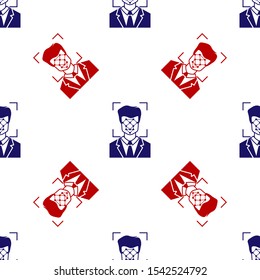 Blue and red Face recognition icon isolated seamless pattern on white background. Face identification scanner icon. Facial id. Cyber security concept.  Vector Illustration