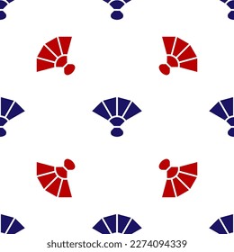 Blue and red Fan flamenco accessory icon isolated seamless pattern on white background.  Vector