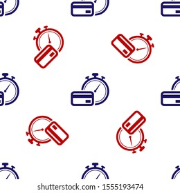 Blue and red Fast payments icon isolated seamless pattern on white background. Fast money transfer payment. Financial services, fast loan, time is money, cash back concept.  Vector Illustration