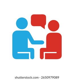 Blue red figures with speech bubble representing a discussion about Diabetes on talk