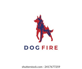 Blue Red Fire Dog Logo Design Template