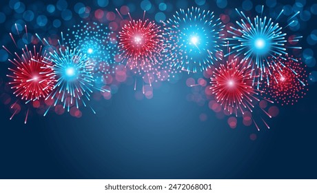 Blue and Red Firework  background for Fourth of july USA indenpendence day celebration