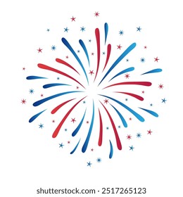 Blue and red fireworks burst isolated on a transparent background. Festive concept for Independence day of USA and other national holidays in United States. Vector illustration.