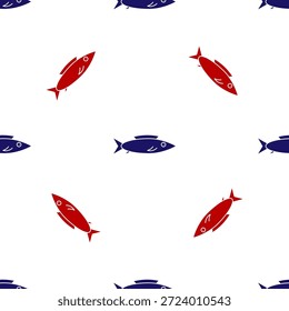 Blue and red Fish icon isolated seamless pattern on white background.  Vector