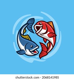 blue and red fish logo vector concept