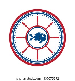 Blue and red fish symbol in circle. eps10