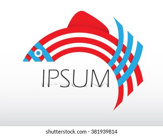 Blue - red fish, vector logo design, abstract icon.