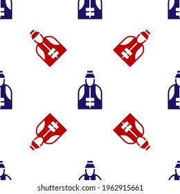 Blue and red Fisherman icon isolated seamless pattern on white background.  Vector