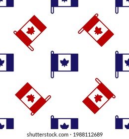 Blue and red Flag of Canada icon isolated seamless pattern on white background. North America country flag on flagpole.  Vector