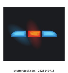 Blue and red flashing siren of an emergency vehicle signaling at night in the dark