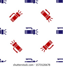 Blue and red Flashlight icon isolated seamless pattern on white background. Tourist flashlight handle.  Vector Illustration