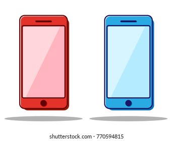 Blue and red Flat line icon phone. Vector.