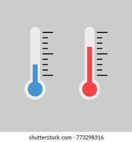 Blue and red flat thermometer indicators illustration