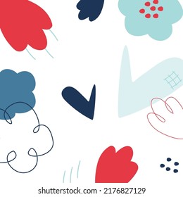 Flor azul, roja, plantilla de vector cardiaco. Resumen diseño botánico elegante. Cartel, tarjeta de regalo.