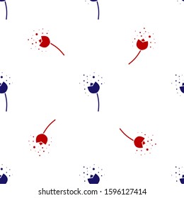 Blue and red Flower producing pollen in atmosphere icon isolated seamless pattern on white background.  Vector Illustration