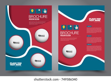 Blue and red flyer template design. Brochure abstract background for business, education, presentation, advertisement. Corporate identity style concept. Editable vector illustration.