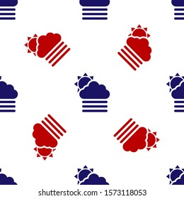 Blue and red Fog and cloud with sun icon isolated seamless pattern on white background.  Vector Illustration