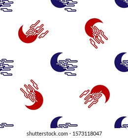 Blue and red Fog and moon icon isolated seamless pattern on white background.  Vector Illustration