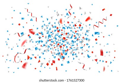 Blue And Red Foil Confetti And Ribbons Explosion