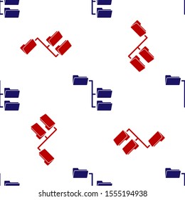 Blue and red Folder tree icon isolated seamless pattern on white background. Computer network file folder organization structure flowchart.  Vector Illustration