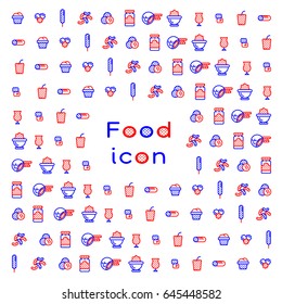 Blue and red food icons, simple and line design