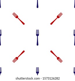 Blue and red Fork icon isolated seamless pattern on white background. Cutlery symbol.  Vector Illustration
