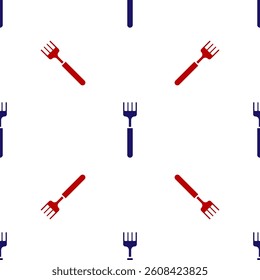 Blue and red Fork icon isolated seamless pattern on white background. Cutlery symbol.  Vector Illustration