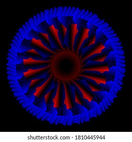 blue red fractal abstract circle. circular fractal. fractals, mandala, ornament, spirograph, circular.