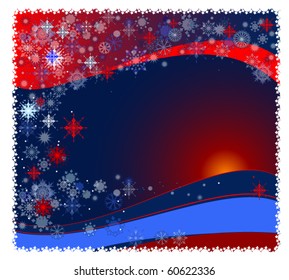 Blue and red frame with snowflakes