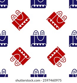Blue and red French baguette bread icon isolated seamless pattern on white background.  Vector