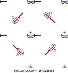 Blue and red Frying pan icon isolated seamless pattern on white background. Fry or roast food symbol.  Vector Illustration