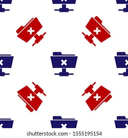 Blue and red FTP cancel operation icon isolated seamless pattern on white background. Software update, transfer protocol, router, teamwork tool management, copy process.  Vector Illustration