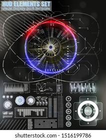 Blue and red futuristic frame in modern HUD style background. Abstract technology communication design innovation concept background.Vector abstract graphic design.