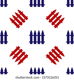 Blue and red Garden fence wooden icon isolated seamless pattern on white background.  Vector Illustration