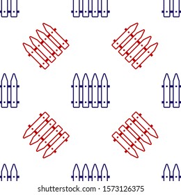 Blue and red Garden fence wooden icon isolated seamless pattern on white background.  Vector Illustration