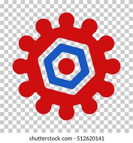 Blue And Red Gear interface pictogram. Vector pictogram style is a flat bicolor symbol on chess transparent background.