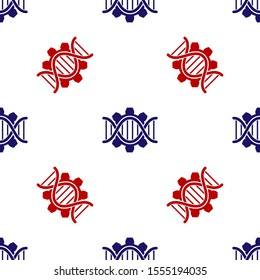 Blue and red Genetic engineering icon isolated seamless pattern on white background. DNA analysis, genetics testing, cloning, paternity testing.  Vector Illustration
