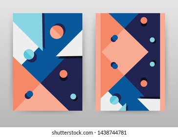 Blue red geometric round triangle design for annual report, brochure, flyer, poster. Geometry blue background vector illustration for flyer, leaflet, poster. Abstract A4 brochure template.