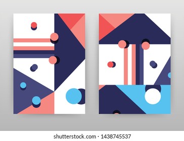 Blue red geometric round triangle design for annual report, brochure, flyer, poster. Geometry blue background vector illustration for flyer, leaflet, poster. Abstract A4 brochure template.