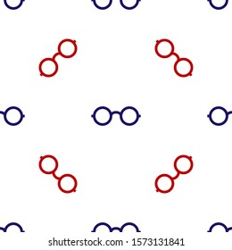 Blue and red Glasses icon isolated seamless pattern on white background. Eyeglass frame symbol.  Vector Illustration